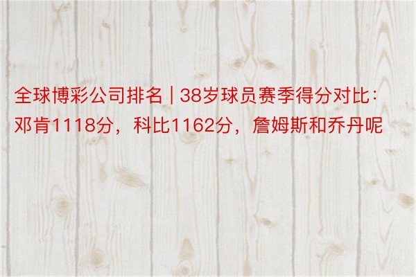 全球博彩公司排名 | 38岁球员赛季得分对比：邓肯1118分，科比1162分，詹姆斯和乔丹呢