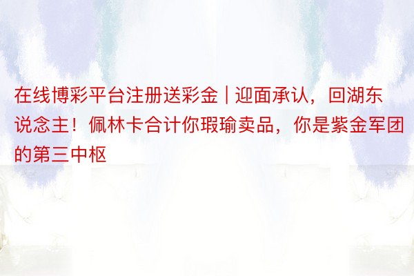 在线博彩平台注册送彩金 | 迎面承认，回湖东说念主！佩林卡合计你瑕瑜卖品，你是紫金军团的第三中枢