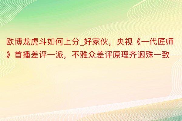 欧博龙虎斗如何上分_好家伙，央视《一代匠师》首播差评一派，不